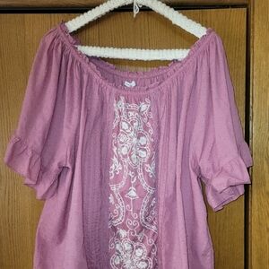 Women's Pink Embroidered Top